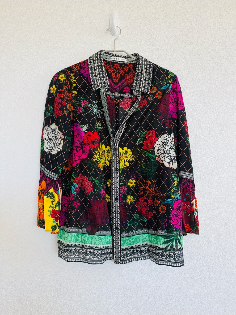 Alice + Olivia Red and Black Floral Top